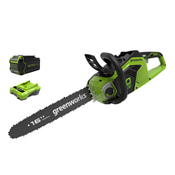 Цепная пила аккумуляторная Greenworks GD40CS18K4 40V (40 см) бесщеточная с АКБ 4АЧ и ЗУ, арт. 2005807UB